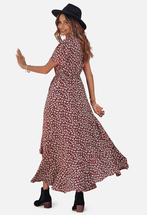 Maxi V Neck Ruffle Wrap Long Dress - Image 4