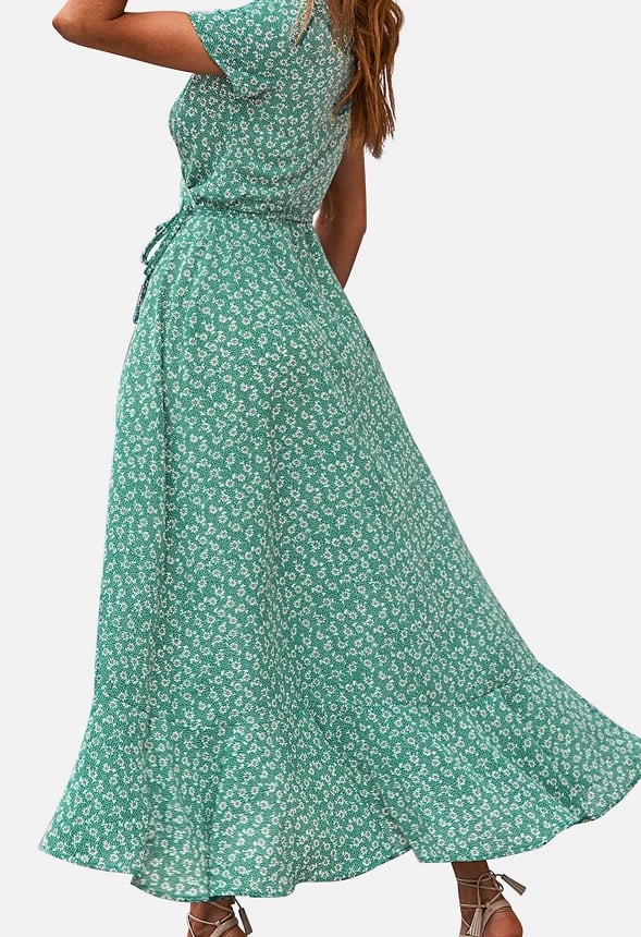 Maxi V Neck Ruffle Wrap Long Dress - Image 2