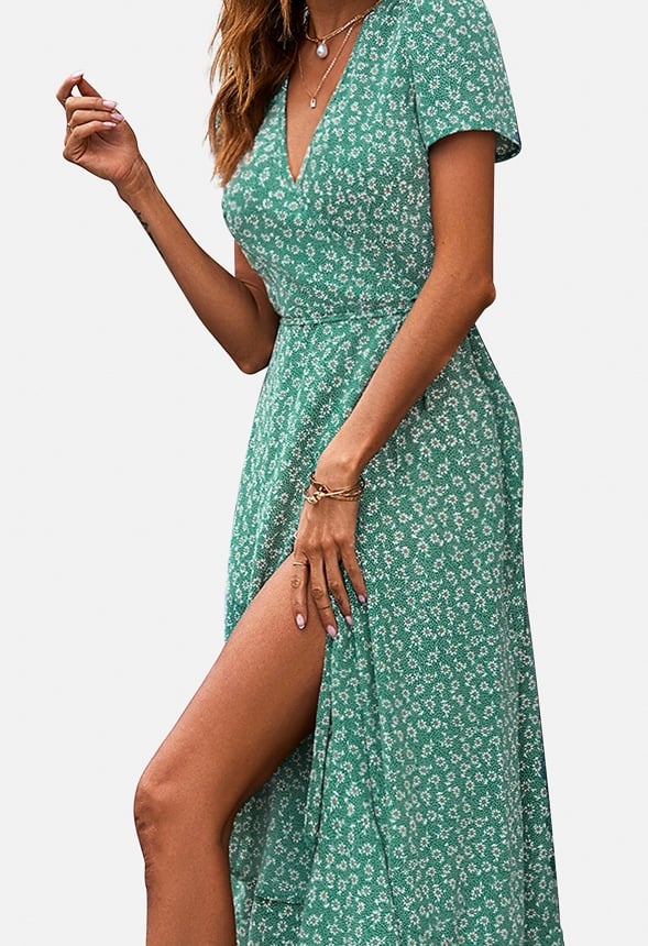 Maxi V Neck Ruffle Wrap Long Dress - Image 3