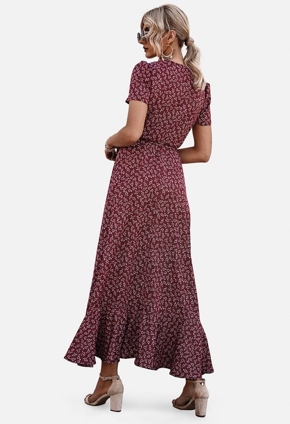 Maxi V Neck Ruffle Wrap Long Dress - Image 2