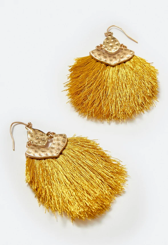 Mei Fringed Hammered Metal Drop Earrings - Image 3