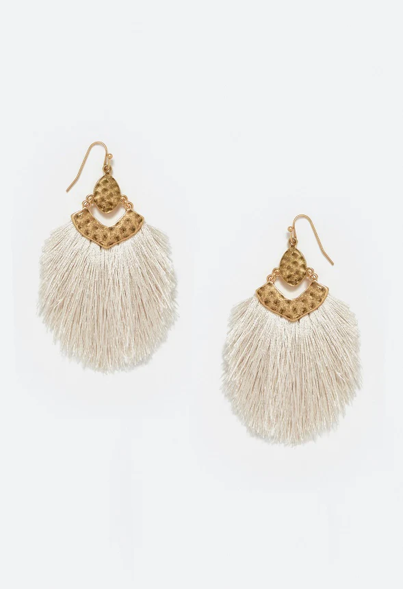 Mei Fringed Hammered Metal Drop Earrings - Image 2