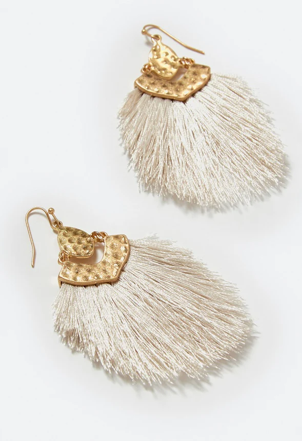 Mei Fringed Hammered Metal Drop Earrings - Image 3