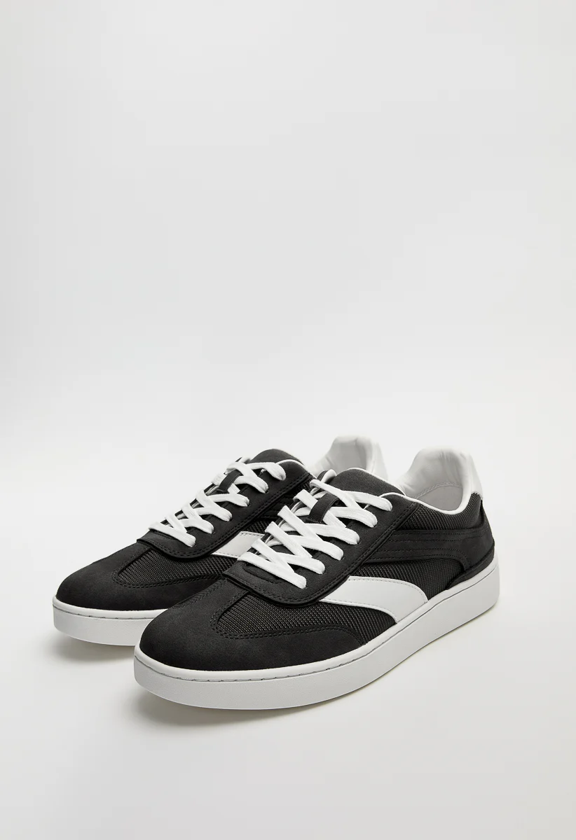 Men's Lace Up Faux Leather Mesh Sneakers - Image 6