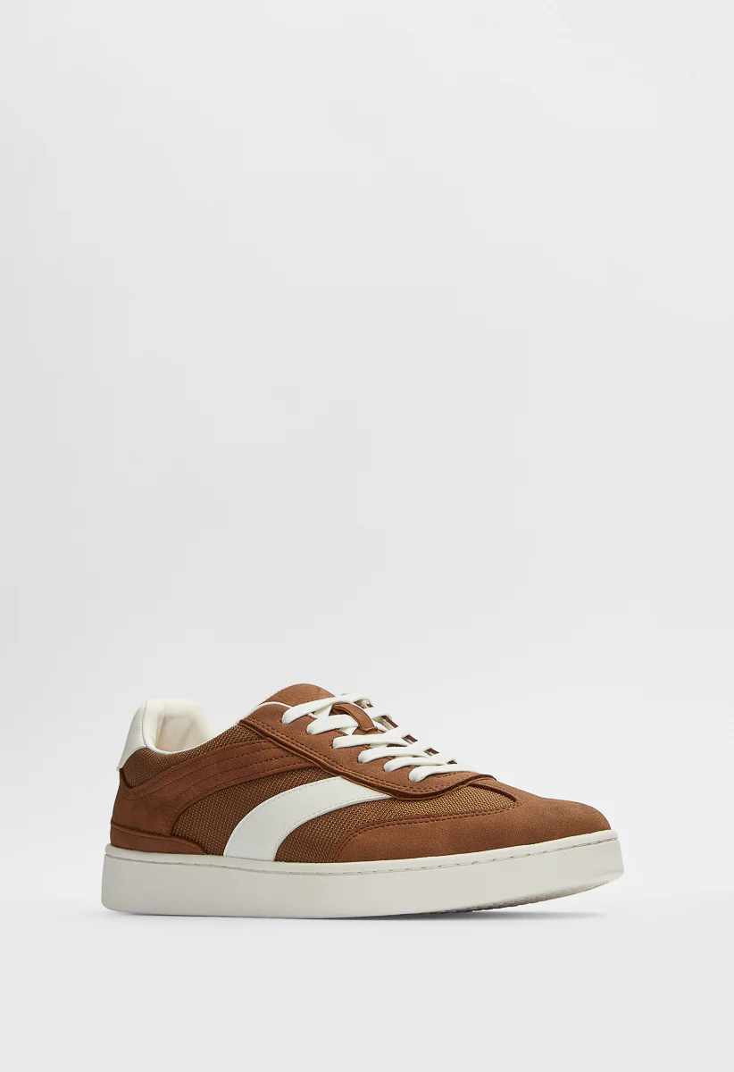 Men's Lace Up Faux Leather Mesh Sneakers - Image 3