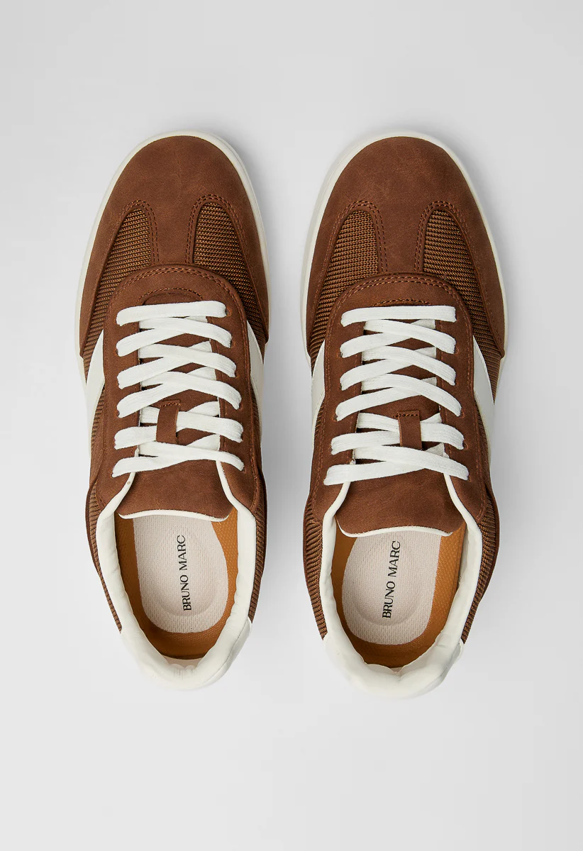 Men's Lace Up Faux Leather Mesh Sneakers - Image 4