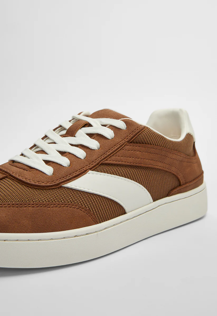Men's Lace Up Faux Leather Mesh Sneakers - Image 5