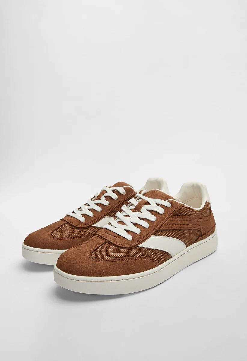 Men's Lace Up Faux Leather Mesh Sneakers - Image 6