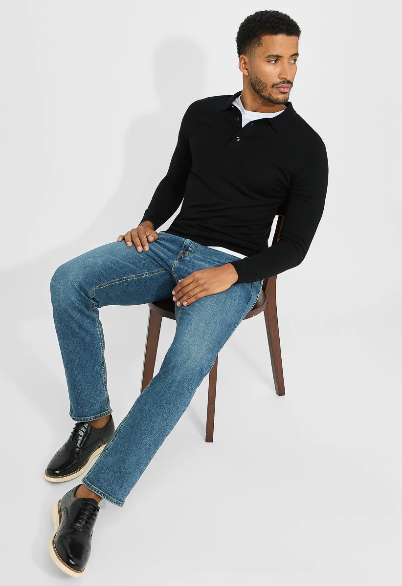 Men's Merino Wool Blend Long Sleeve Knit Polo - Image 4