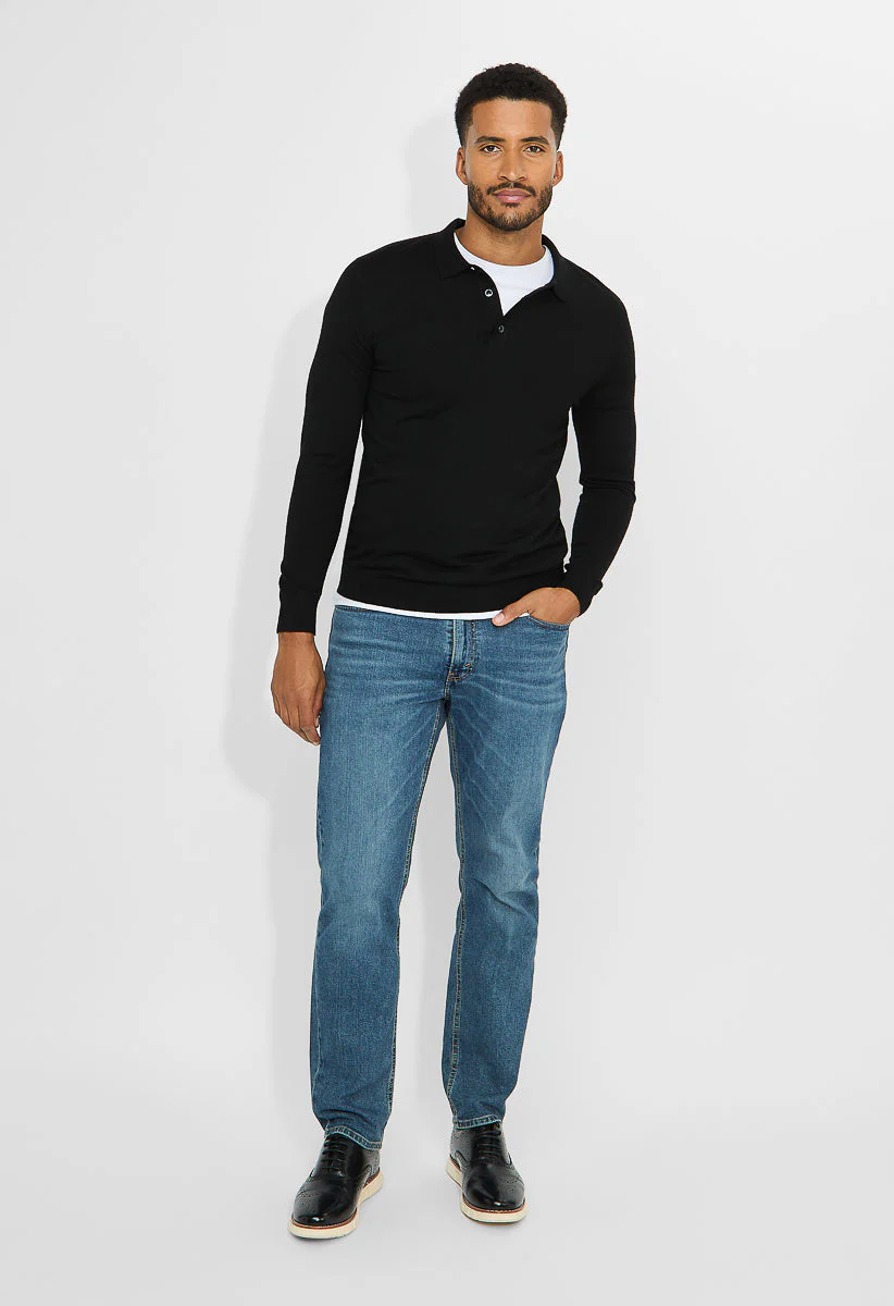 Men's Merino Wool Blend Long Sleeve Knit Polo - Image 5