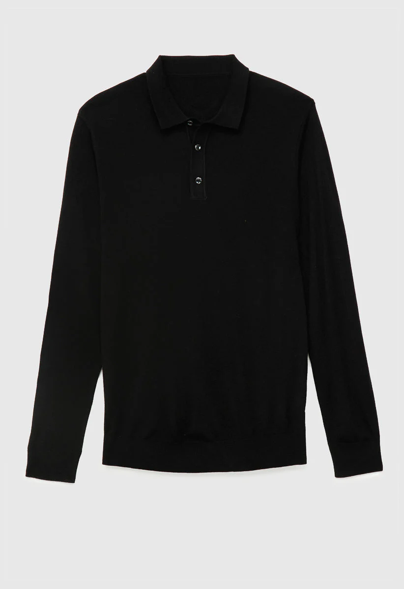Men's Merino Wool Blend Long Sleeve Knit Polo - Image 6