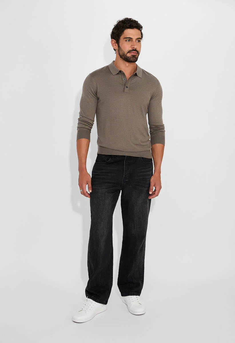 Men's Merino Wool Blend Long Sleeve Knit Polo - Image 3