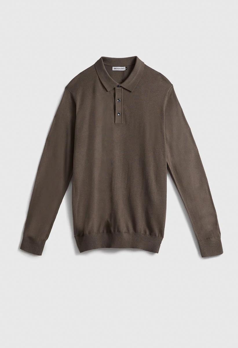Men's Merino Wool Blend Long Sleeve Knit Polo - Image 5