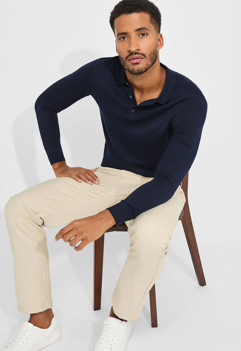 Men's Merino Wool Blend Long Sleeve Knit Polo - Image 4