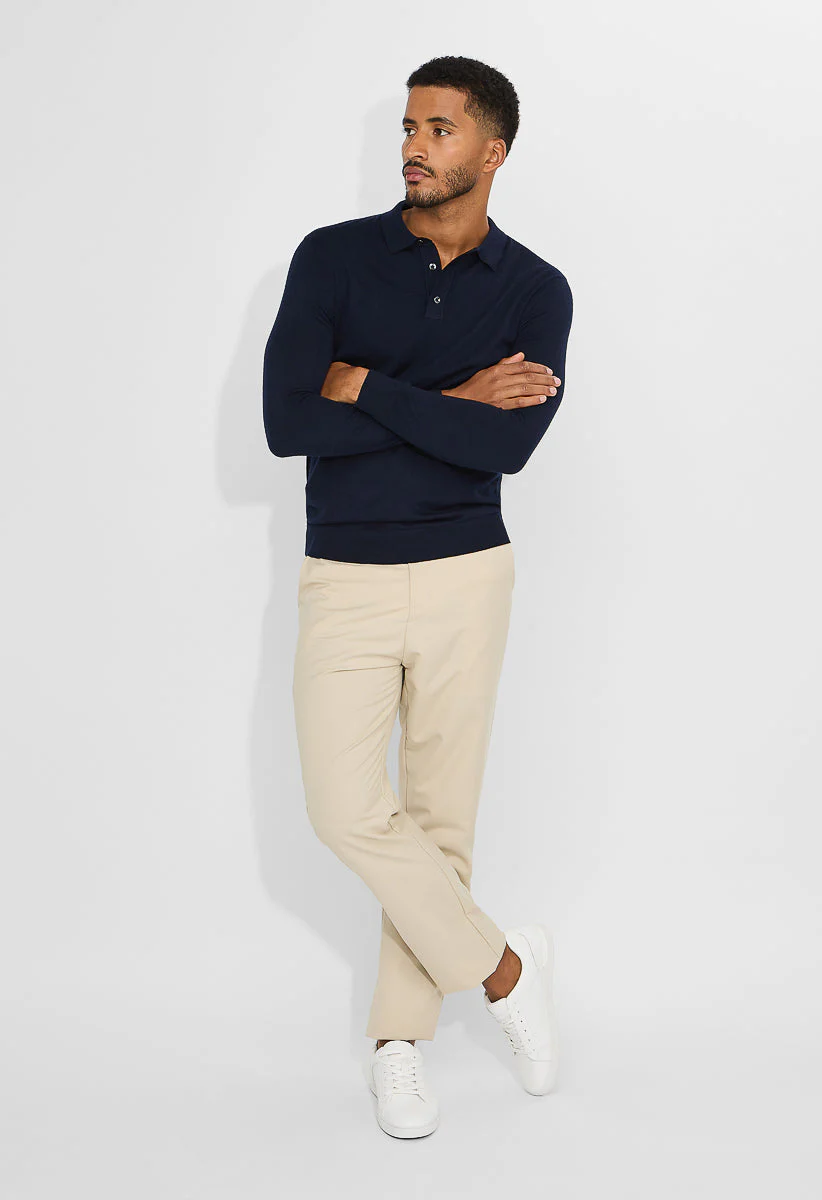 Men's Merino Wool Blend Long Sleeve Knit Polo - Image 5