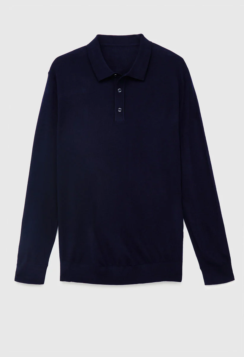 Men's Merino Wool Blend Long Sleeve Knit Polo - Image 6
