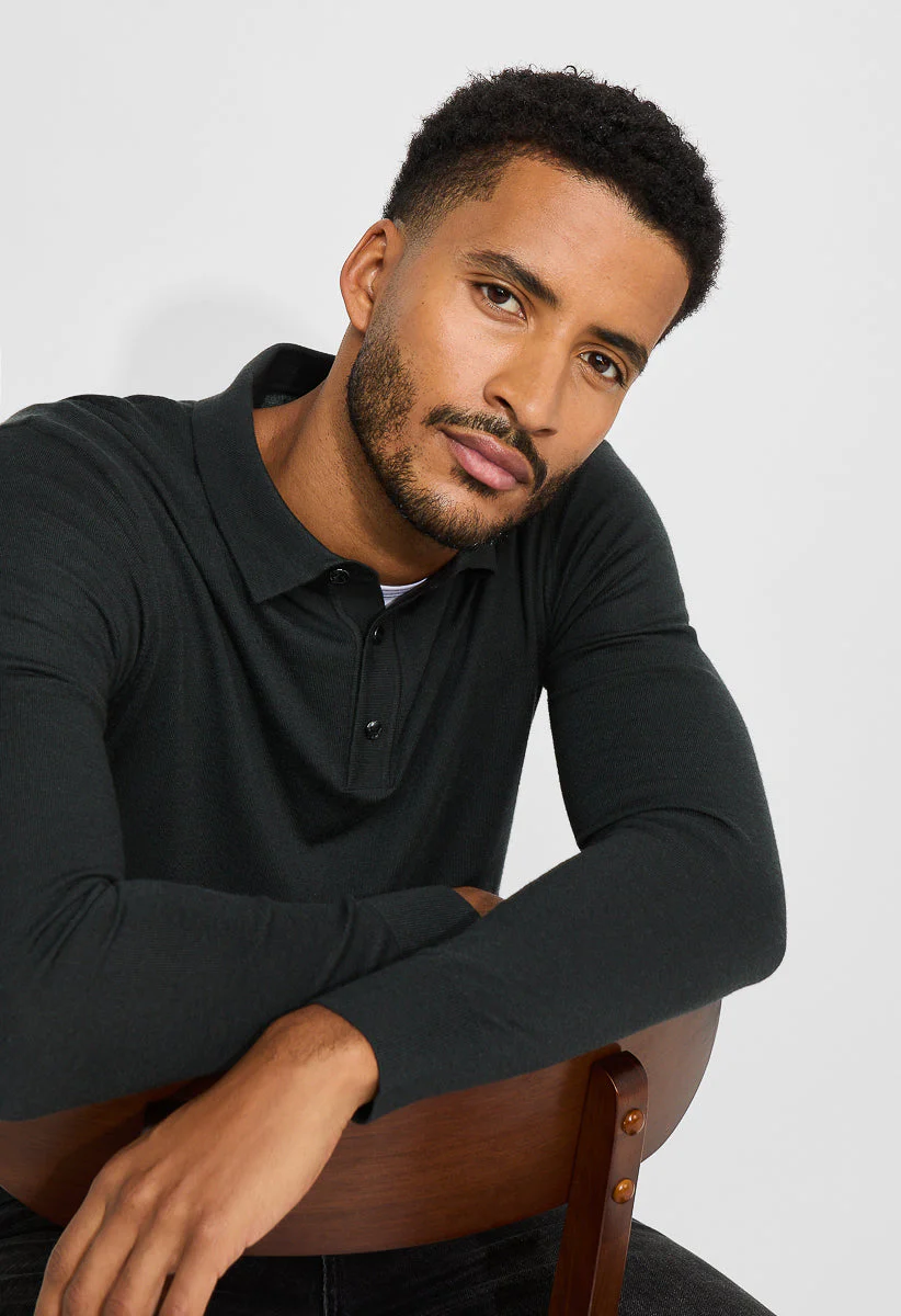 Men's Merino Wool Blend Long Sleeve Knit Polo - Image 4
