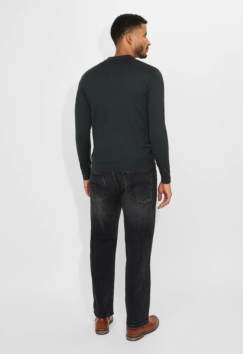 Men's Merino Wool Blend Long Sleeve Knit Polo - Image 5