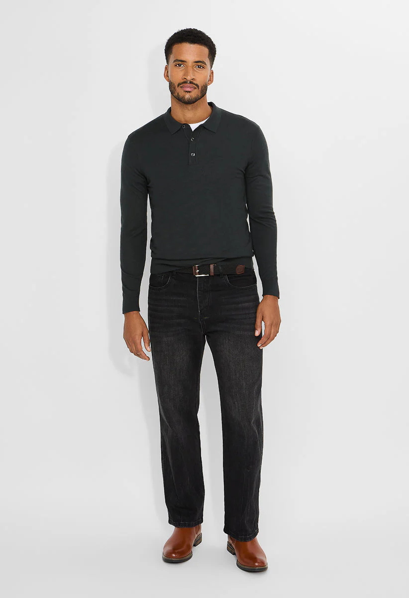 Men's Merino Wool Blend Long Sleeve Knit Polo - Image 6