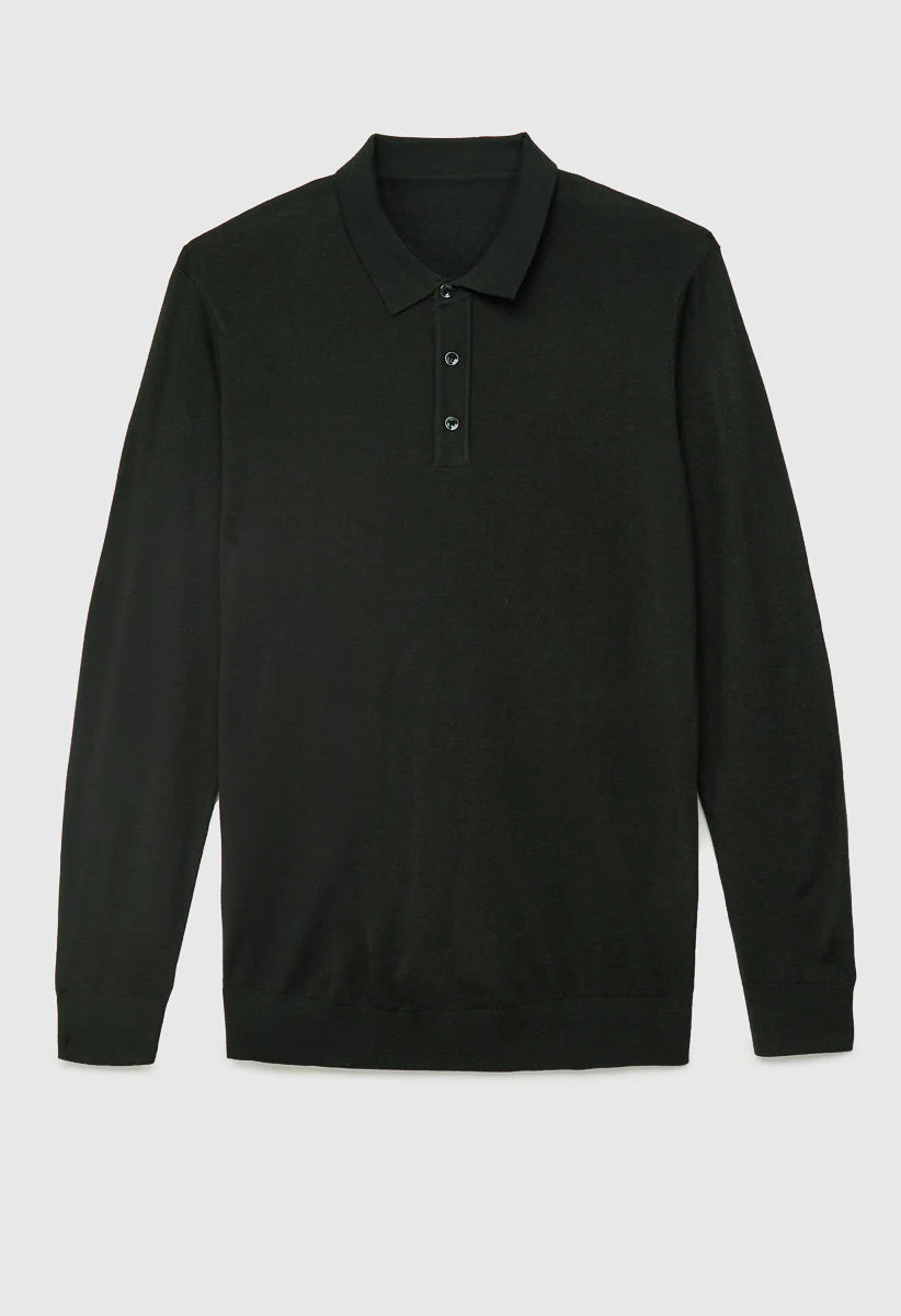 Men's Merino Wool Blend Long Sleeve Knit Polo - Image 7