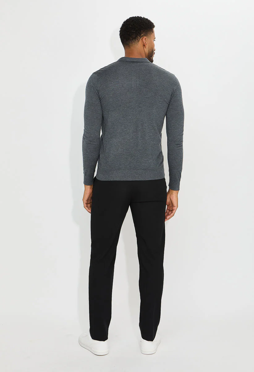 Men's Merino Wool Blend Long Sleeve Knit Polo - Image 3