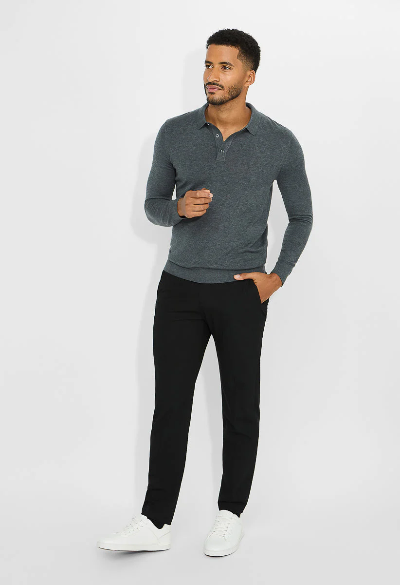Men's Merino Wool Blend Long Sleeve Knit Polo - Image 5