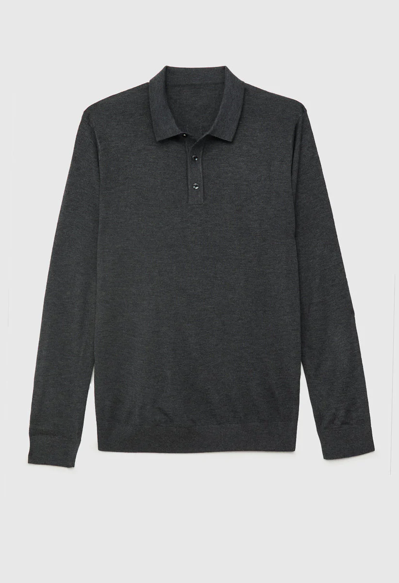 Men's Merino Wool Blend Long Sleeve Knit Polo - Image 6