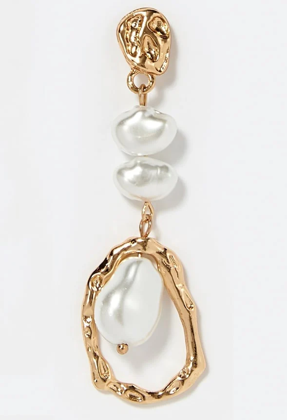 Mia Organic Metal And Pearl Dangle Earrings - Image 2
