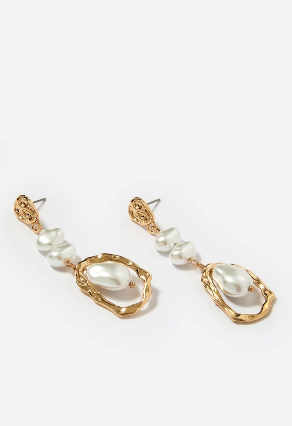 Mia Organic Metal And Pearl Dangle Earrings - Image 3