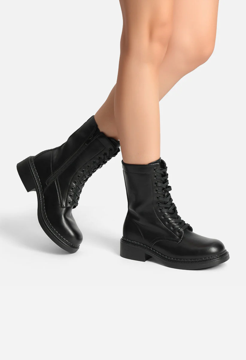 Mid-Calf Square Toe Combat Boots - Image 2