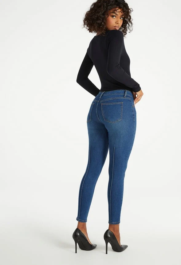 Mid Rise Pintuck Ankle Skinny Jeans - Image 2