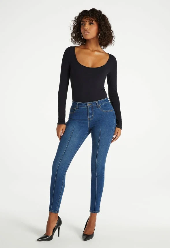 Mid Rise Pintuck Ankle Skinny Jeans - Image 4