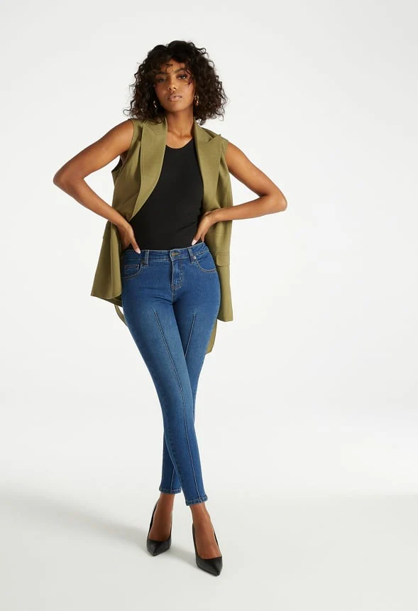 Mid Rise Pintuck Ankle Skinny Jeans - Image 5
