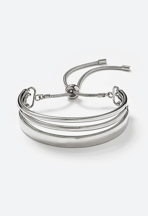Mila Smooth Half Metal Bangle Adjustable Bracelet - Image 3