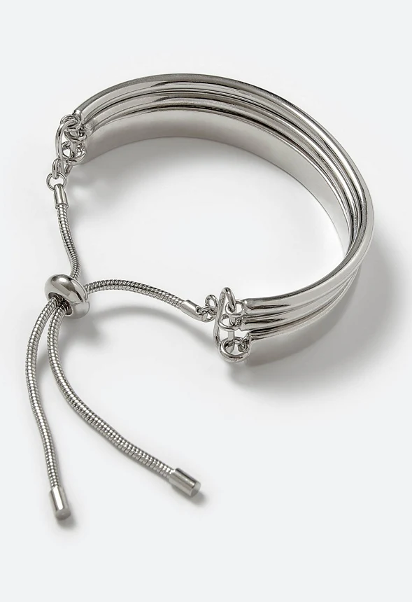 Mila Smooth Half Metal Bangle Adjustable Bracelet - Image 4