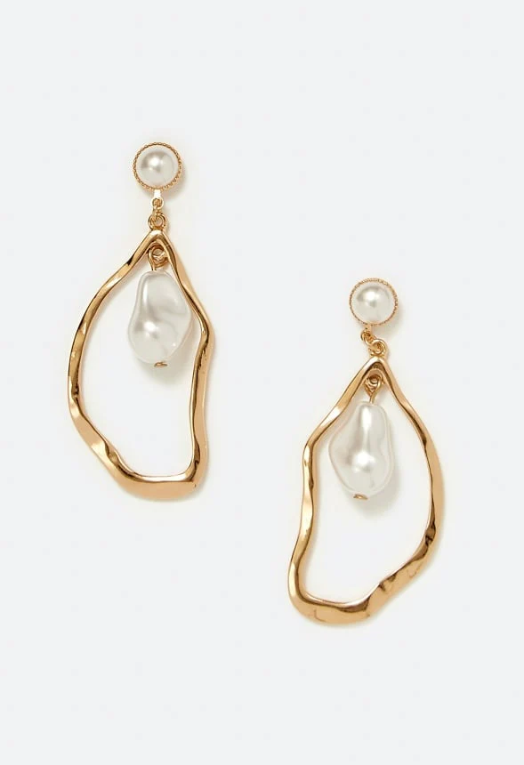 Mira Organic Cut Out Metal And Pearl Drop Earrings - Image 2