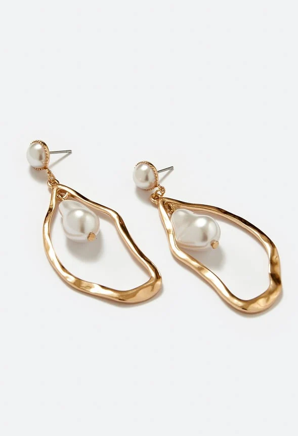 Mira Organic Cut Out Metal And Pearl Drop Earrings - Image 3