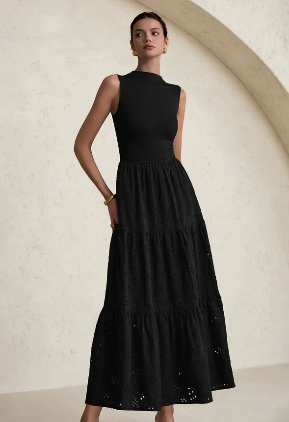 Mock Neck Eyelet Sundress with Pockets - Image 2
