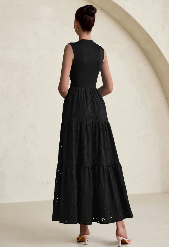 Mock Neck Eyelet Sundress with Pockets - Image 3