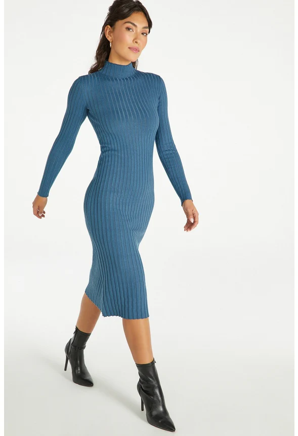 Mock Neck Midi Rib Dress - Image 2