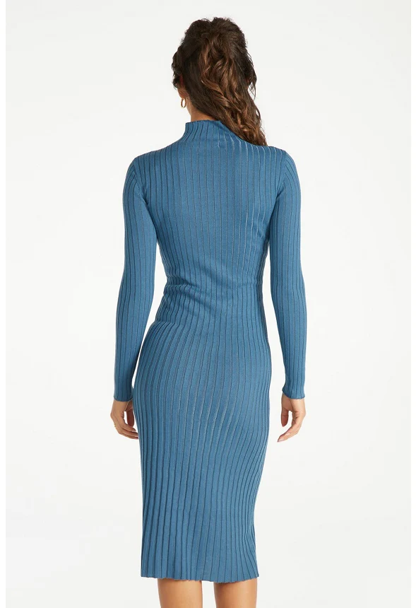 Mock Neck Midi Rib Dress - Image 3