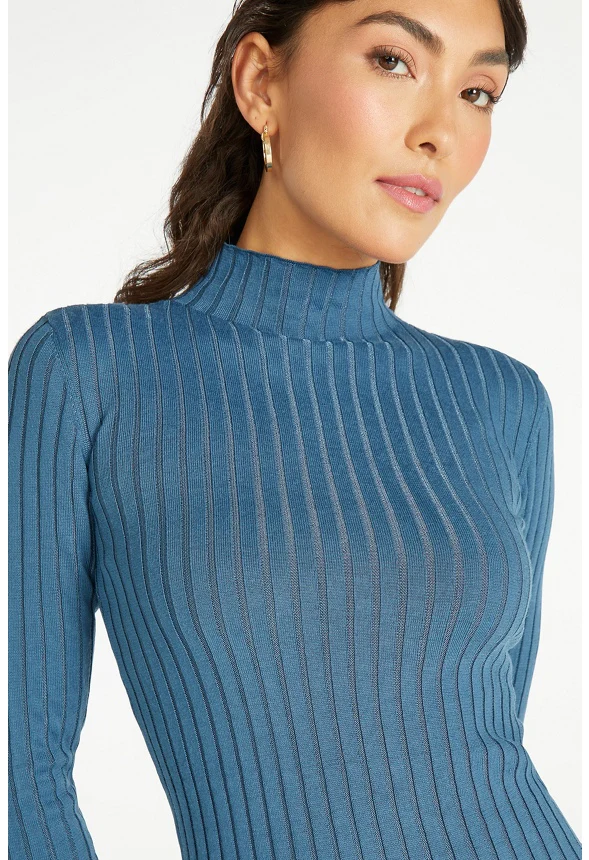 Mock Neck Midi Rib Dress - Image 4