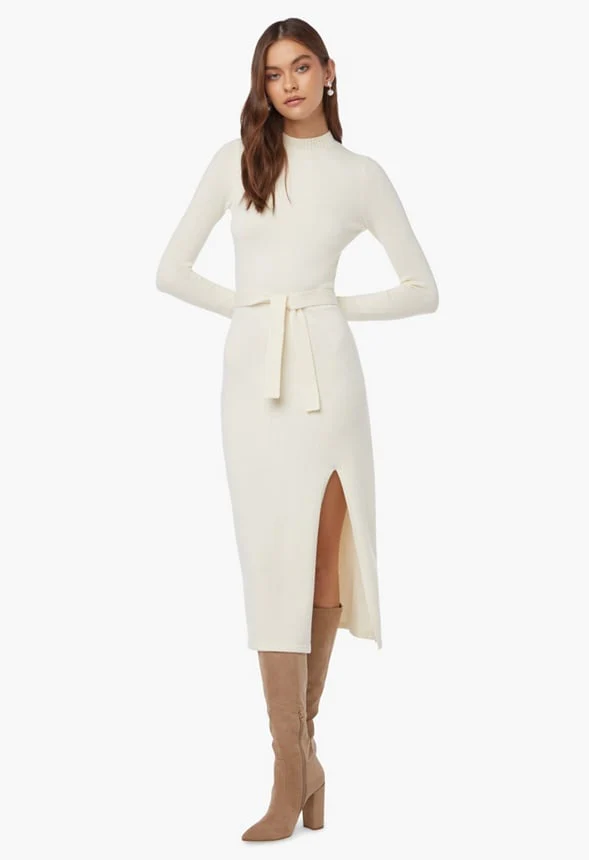 Mock Neck Sweater Midi Dress