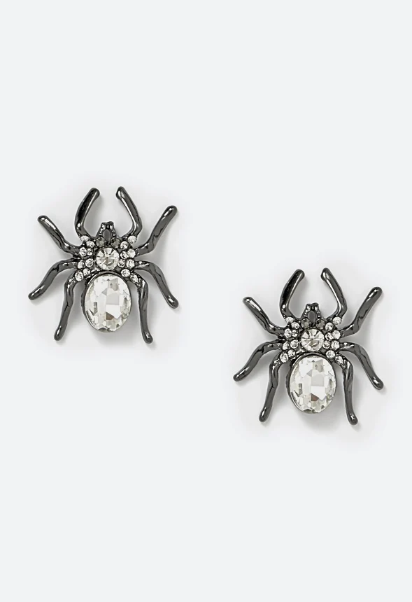 Mona Halloween Glass Stone Spider Stud Earrings