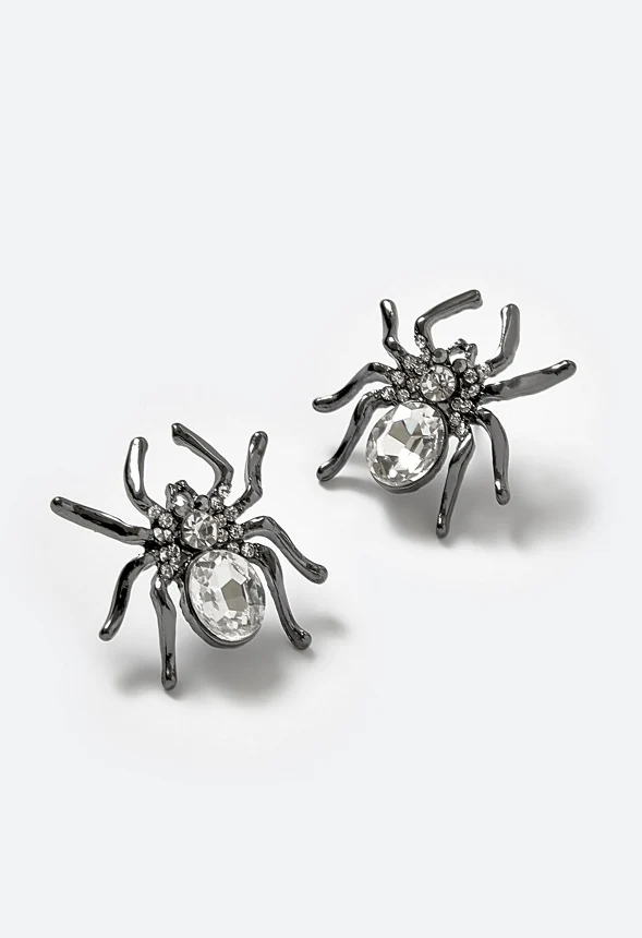 Mona Halloween Glass Stone Spider Stud Earrings - Image 3