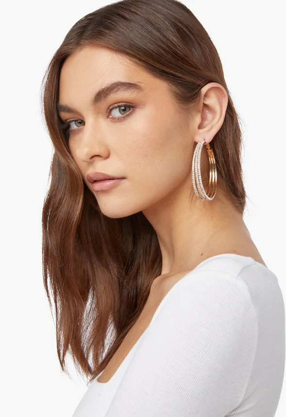 Multi Wire Rhinestone Hoop Earrings - Image 3