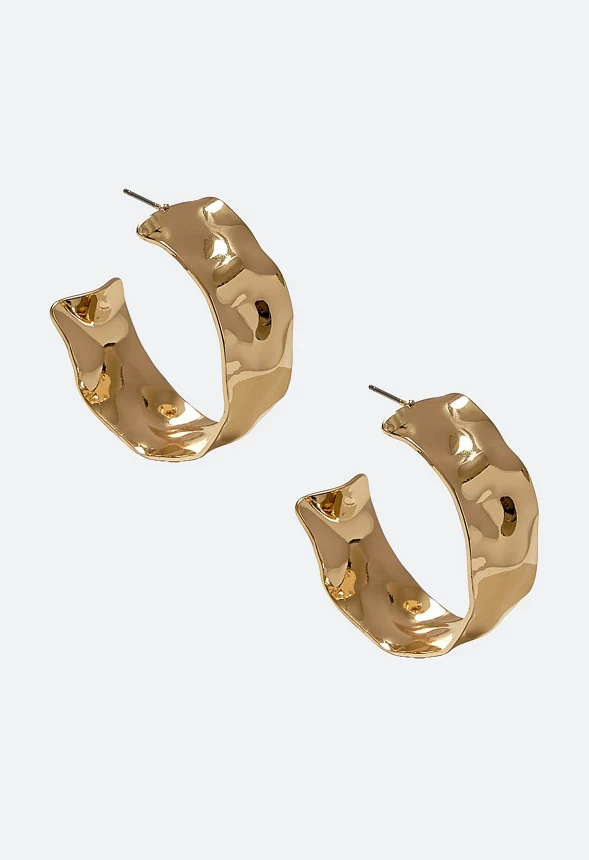 Naya Hammered Metal Hoop Earrings - Image 2