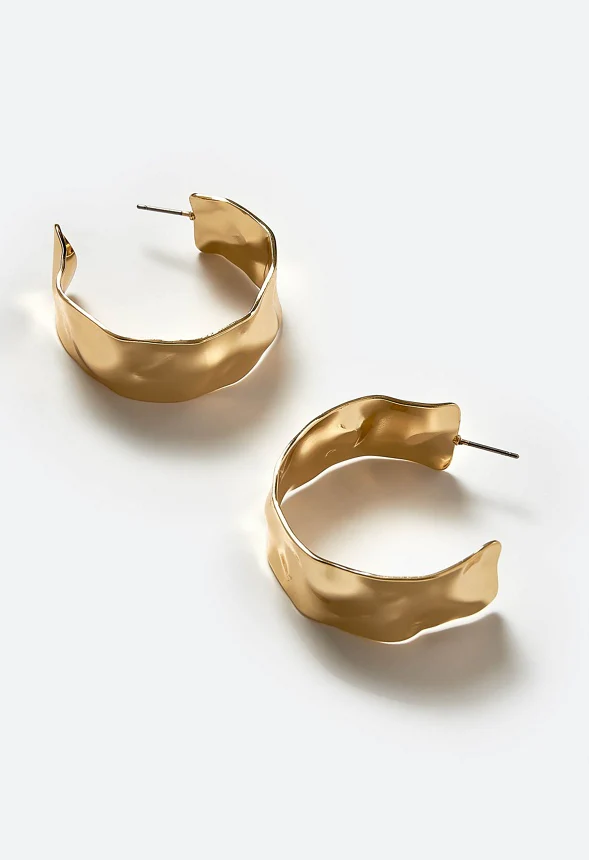 Naya Hammered Metal Hoop Earrings - Image 3