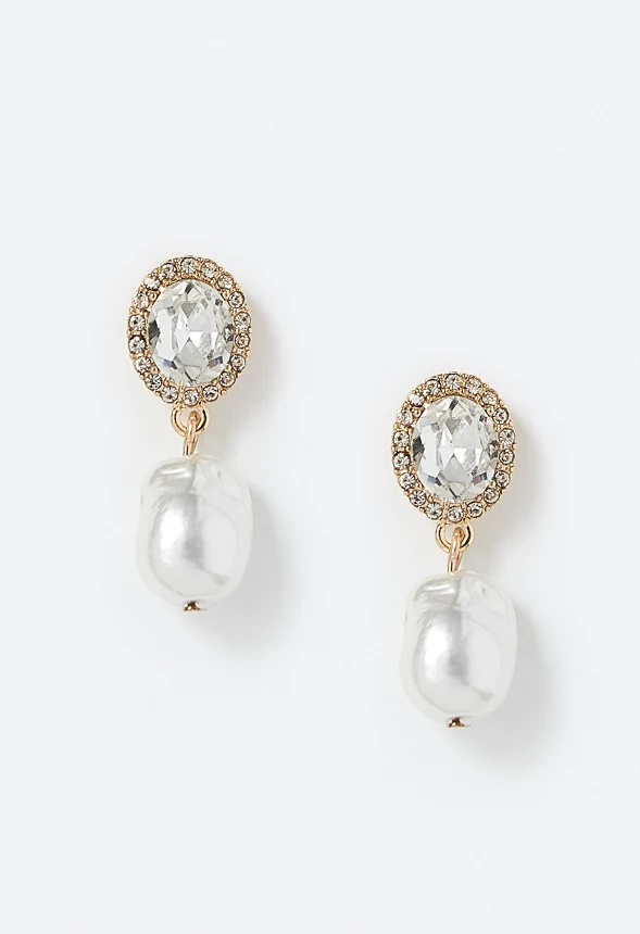 Nena Oval Crystal And Irregular Pearl Drop Earring - Image 2