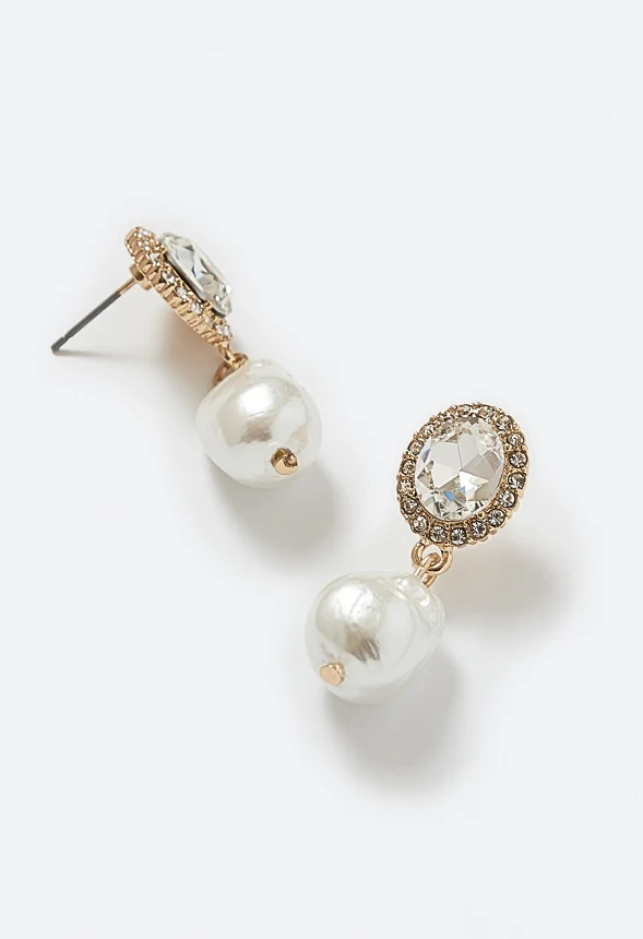Nena Oval Crystal And Irregular Pearl Drop Earring - Image 3